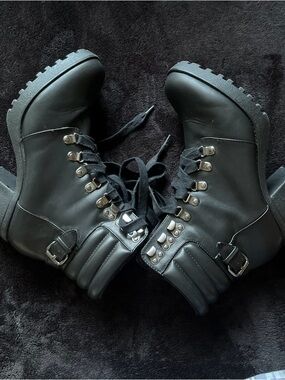 Black Lace-Up Platform Combat Boots